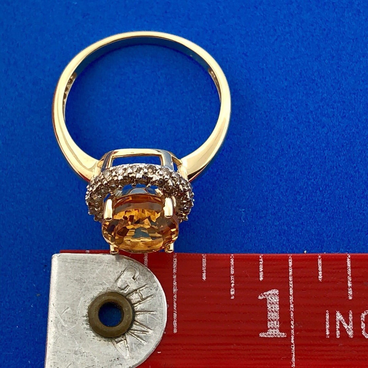 Stunning 14k Yellow Gold Citrine Diamond Halo Ring