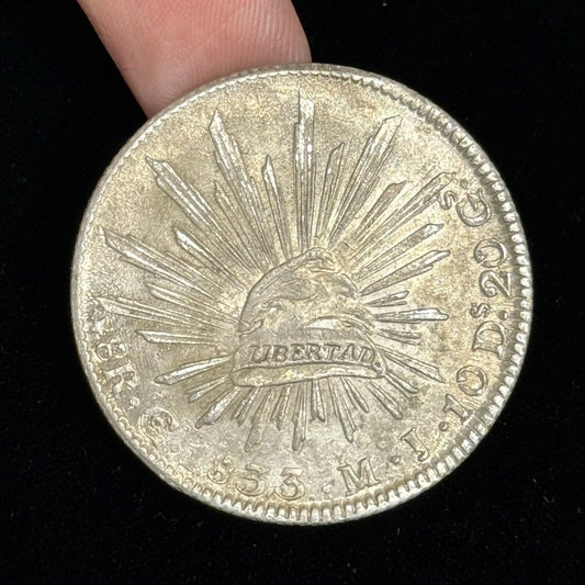 1833 Go Guanajuato  MJ Mexico Silver 8 Reales Three Dots After Date Straight J