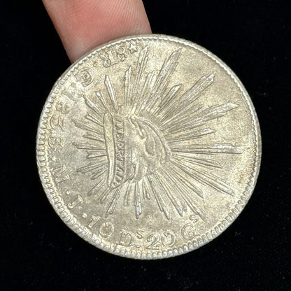 1833 Go Guanajuato  MJ Mexico Silver 8 Reales Three Dots After Date Straight J