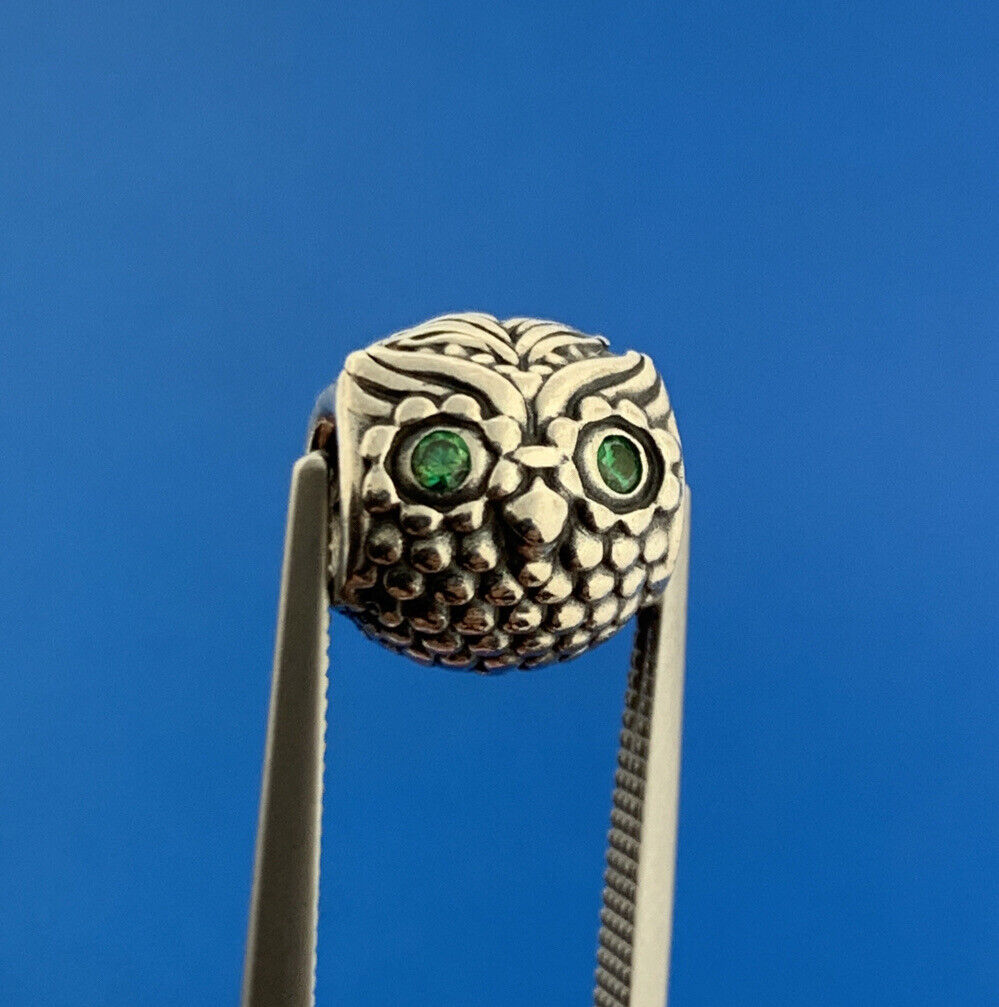 Authentic PANDORA 925 Sterling Silver Green CZ Wise Owl Bracelet Charm 791211CZN