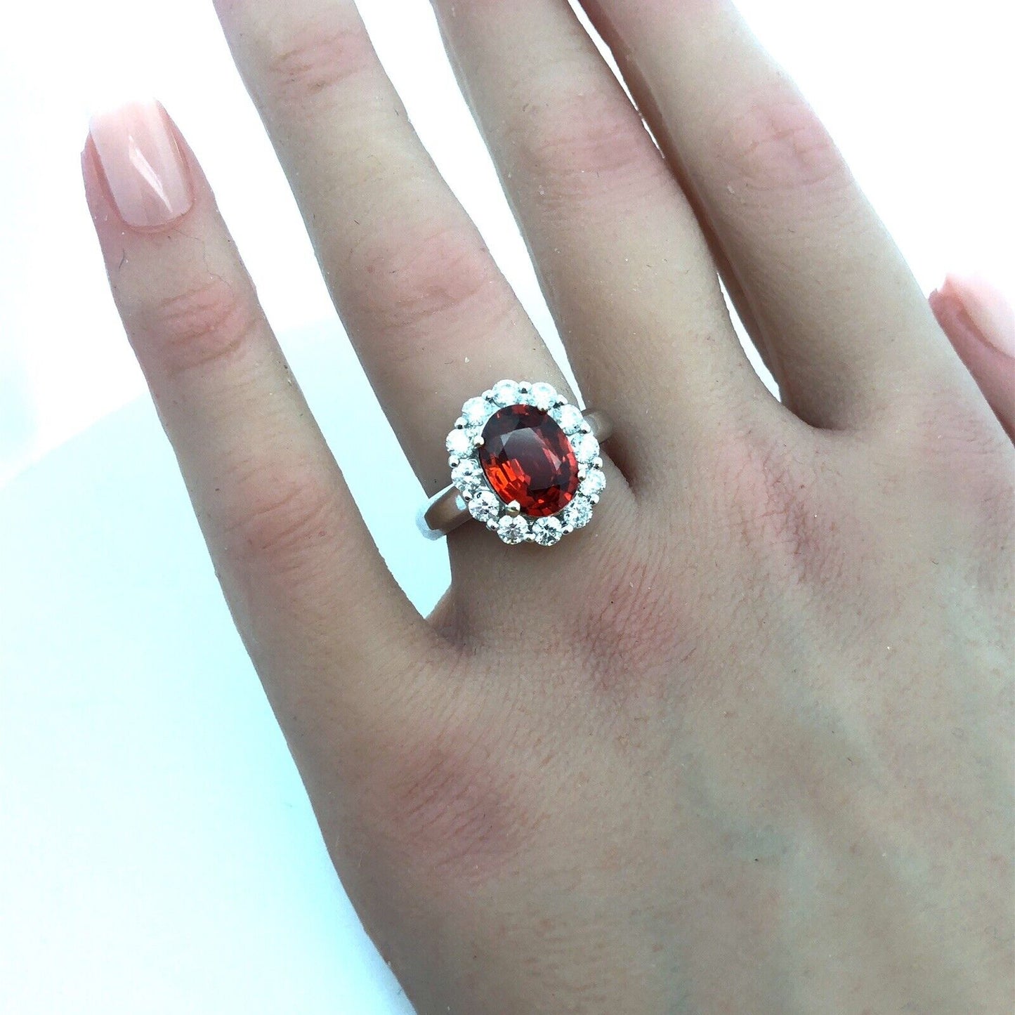 Estate 14K White Gold Oval Mexican Fire Opal Round Diamond Halo Statement Ring