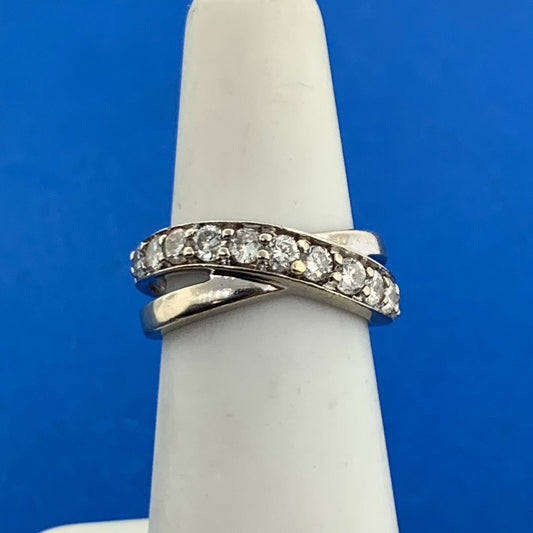 Designer 14K White Gold Diamond Entwined Wedding Anniversary Band Ring