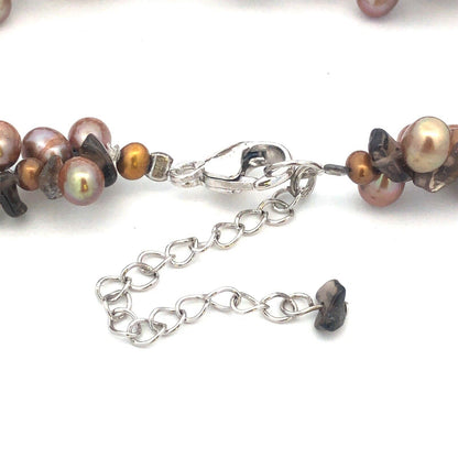 Designer 925 Sterling Silver Bronze Pearl Smoky Topaz Cluster Statement Bracelet