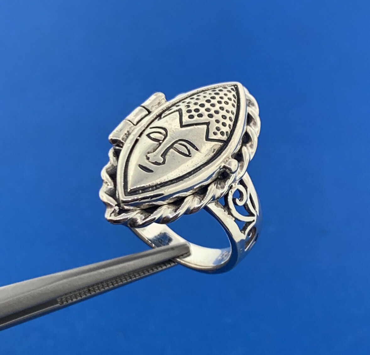 Native American Sterling Silver Poison Pill Secret Compartment Statement Ring