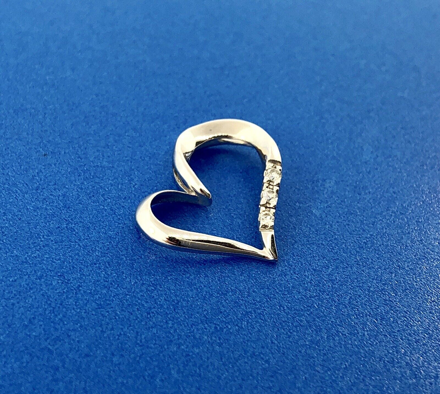 Vintage 10K White Gold Diamond Modernist Abstract Heart Sweetheart Pendant