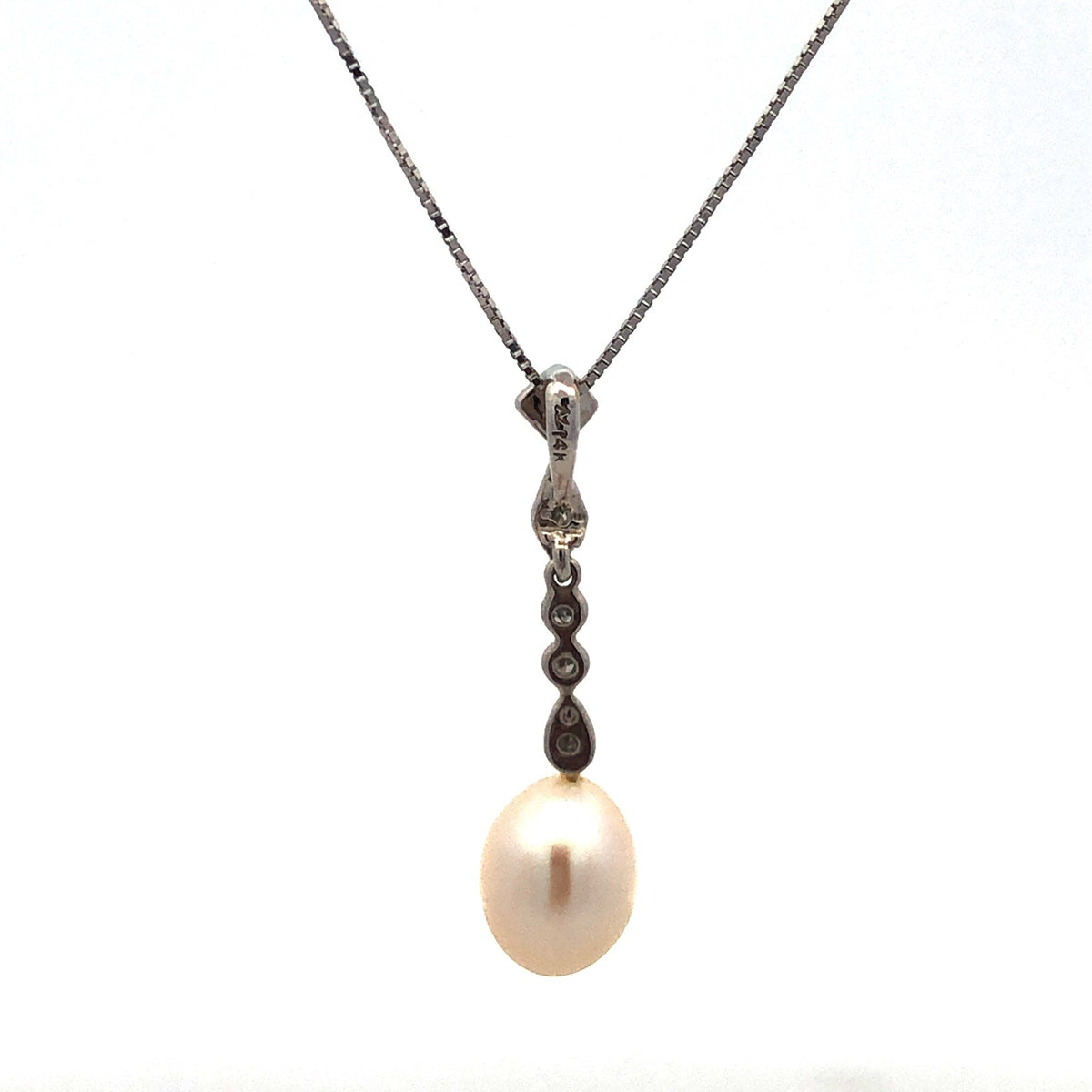 Designer AJ 14K White Gold Diamond Pearl Bridal Pendnat June Wedding Necklace