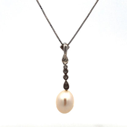 Designer AJ 14K White Gold Diamond Pearl Bridal Pendnat June Wedding Necklace