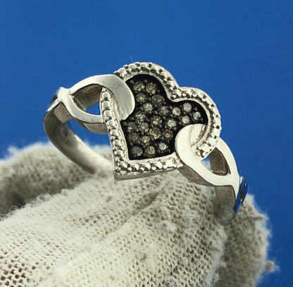 Designer SJ Sterling Silver 925 Round Cut Black Diamond Heart Ring Size 8