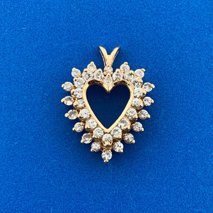 Gorgeous 14k Yellow Gold Round Cut Diamond Open Heart Loving Romance Pendant