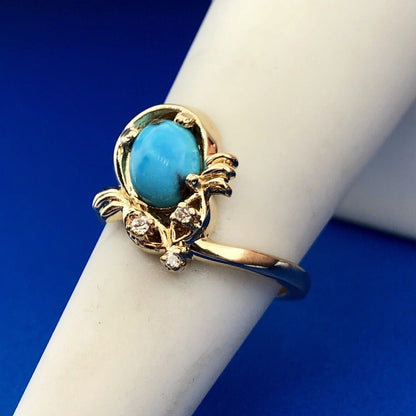 Vintage 14K Yellow Gold Diamond Turquoise Free Form Cocktail Ring
