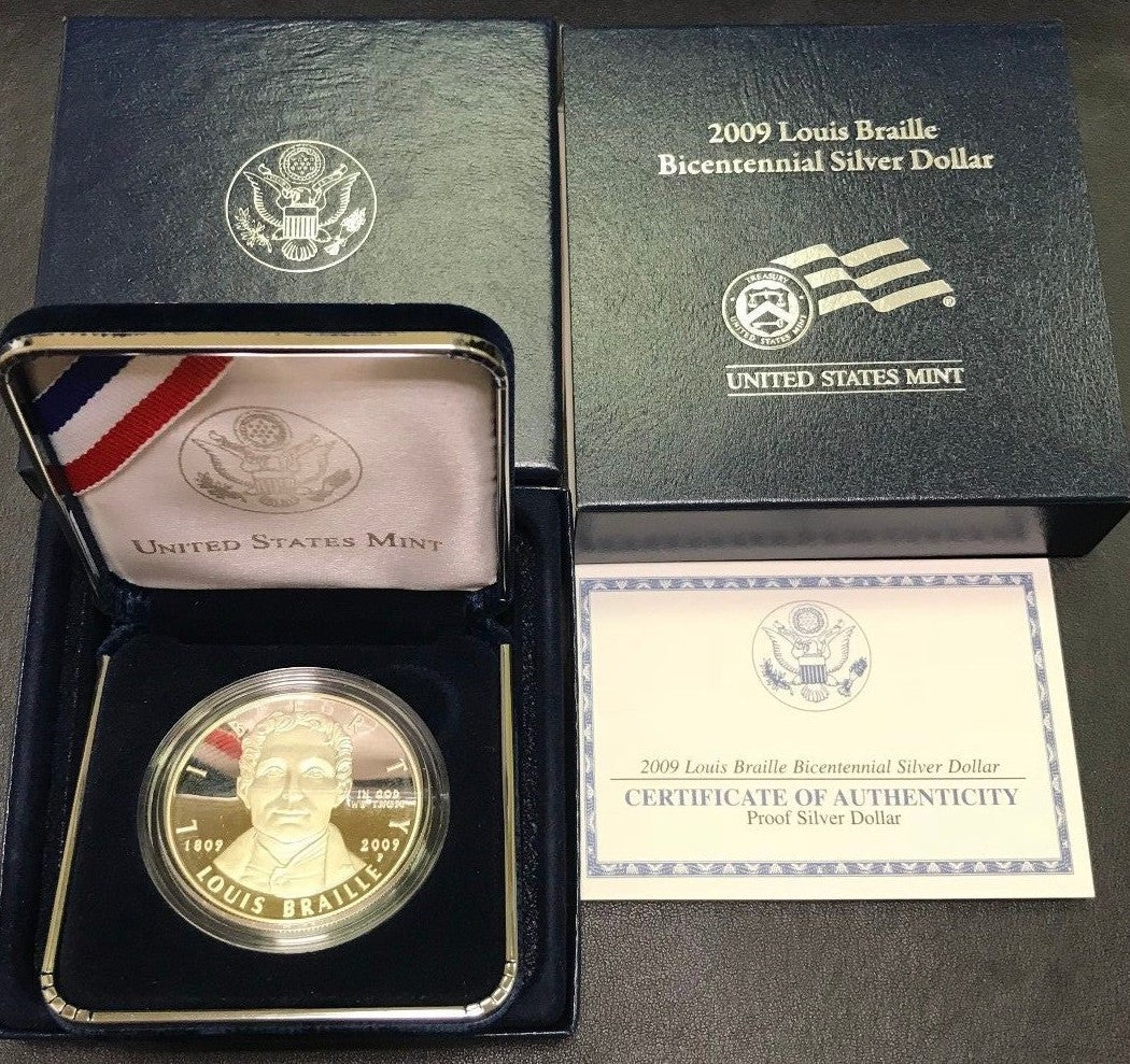 2009 P Louis Braille Bicentennial Commemorative Proof Silver Dollar $1