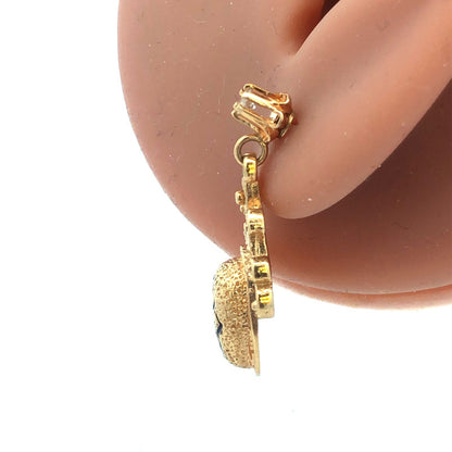 Vintage 14k Yellow Gold Diamond Scroll Gothic Chandelier Dangle Drop Earrings
