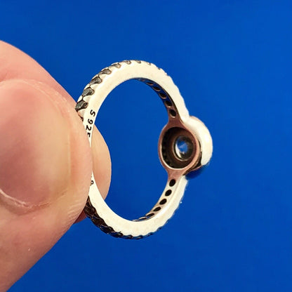 Authentic Pandora 925 Sterling Silver Cubic Zirconia CZ Round Sparkle Halo Ring