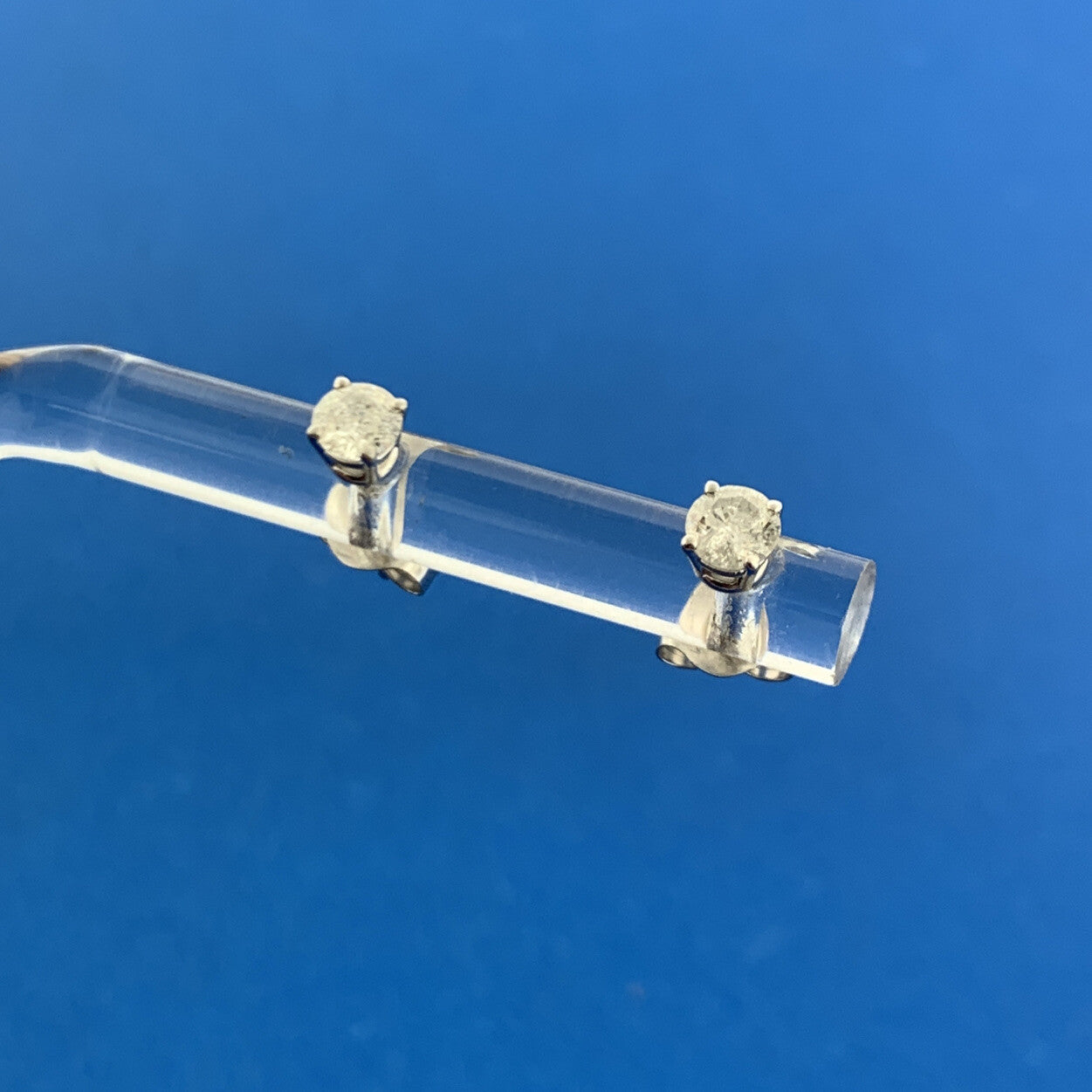 Designer Ross + Simons 14k White Gold Round Diamond Friction Back Stud Earrings