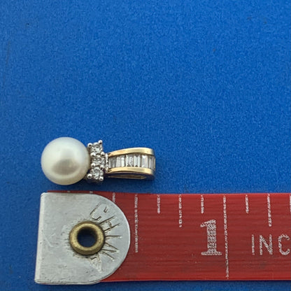 10K Yellow Gold Pearl Diamond June Bridal Anniversary Drop Pendant