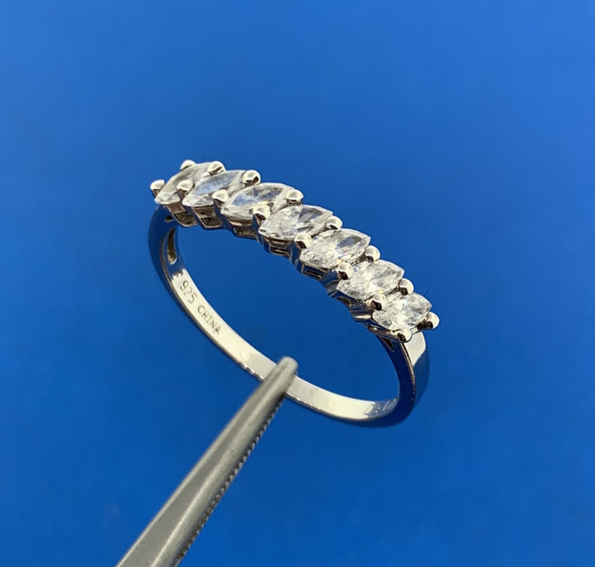 Designer Sterling Silver Marquise Cubic Zirconia CZ Wedding Stackable Band Ring