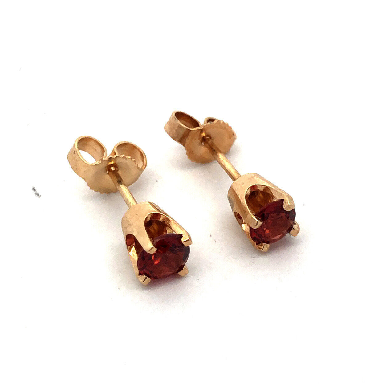 14K Yellow Gold Round Garnet January Anniversary Solitaire Stud Earrings