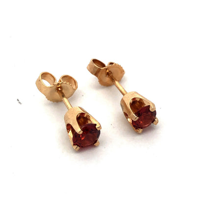 14K Yellow Gold Round Garnet January Anniversary Solitaire Stud Earrings