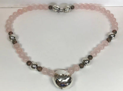 Mignon Faget 925 Sterling Silver Rose Quartz Jasper Bead Moon Snail Necklace