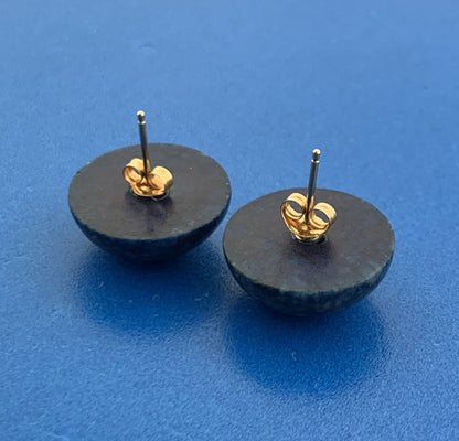 Gorgeous 14k Yellow Gold Cabochon Lapis Lazuli Half Sphere Stud Earrrings