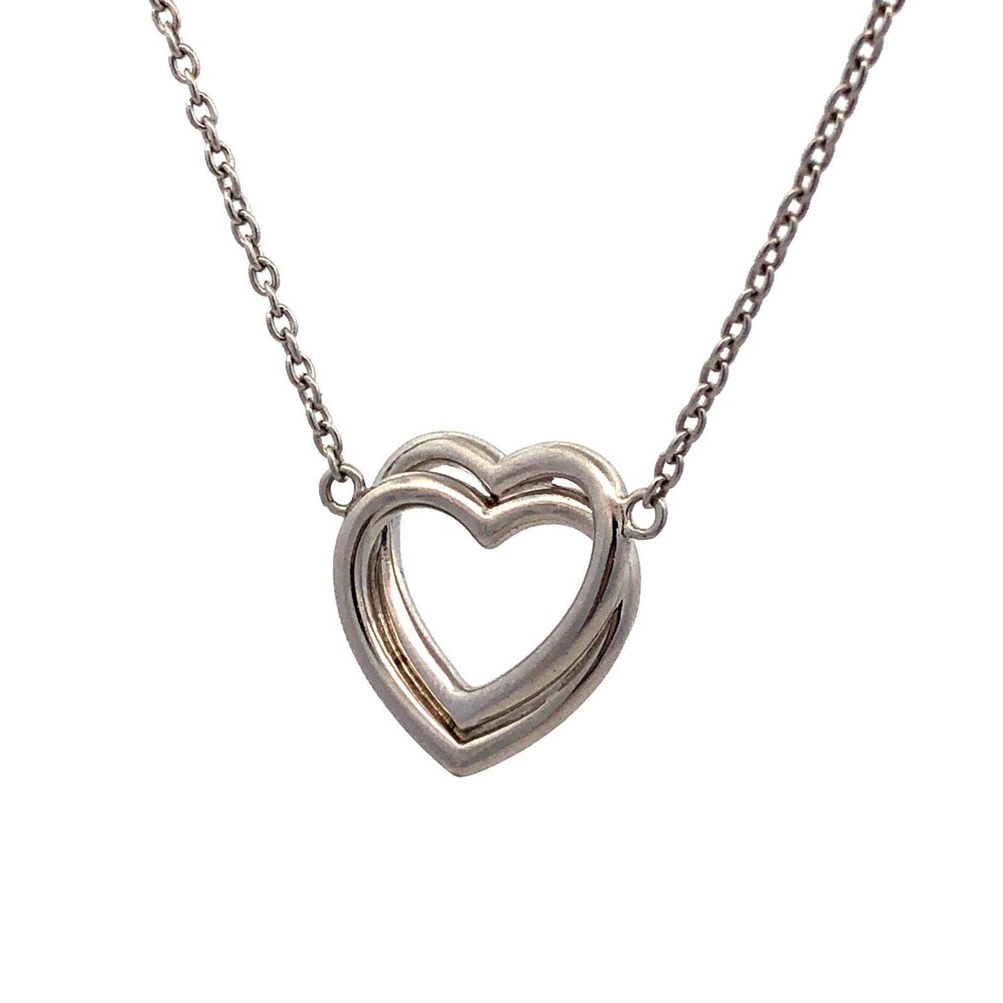 Designer FZN 925 Sterling Silver Entwined Double Heart Pendant Necklace