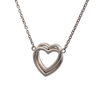 Designer FZN 925 Sterling Silver Entwined Double Heart Pendant Necklace