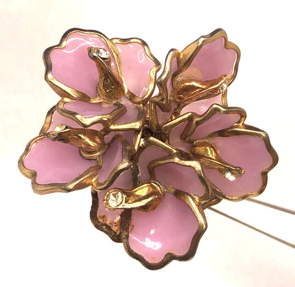 Mid Century Purple Lucite Large Flower Rhinestone Statement Clip-on Earrings
