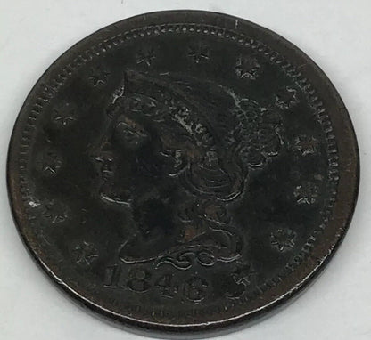 1846 Braided Hair Large Cent Small Date Early American Copper Coinage Brown