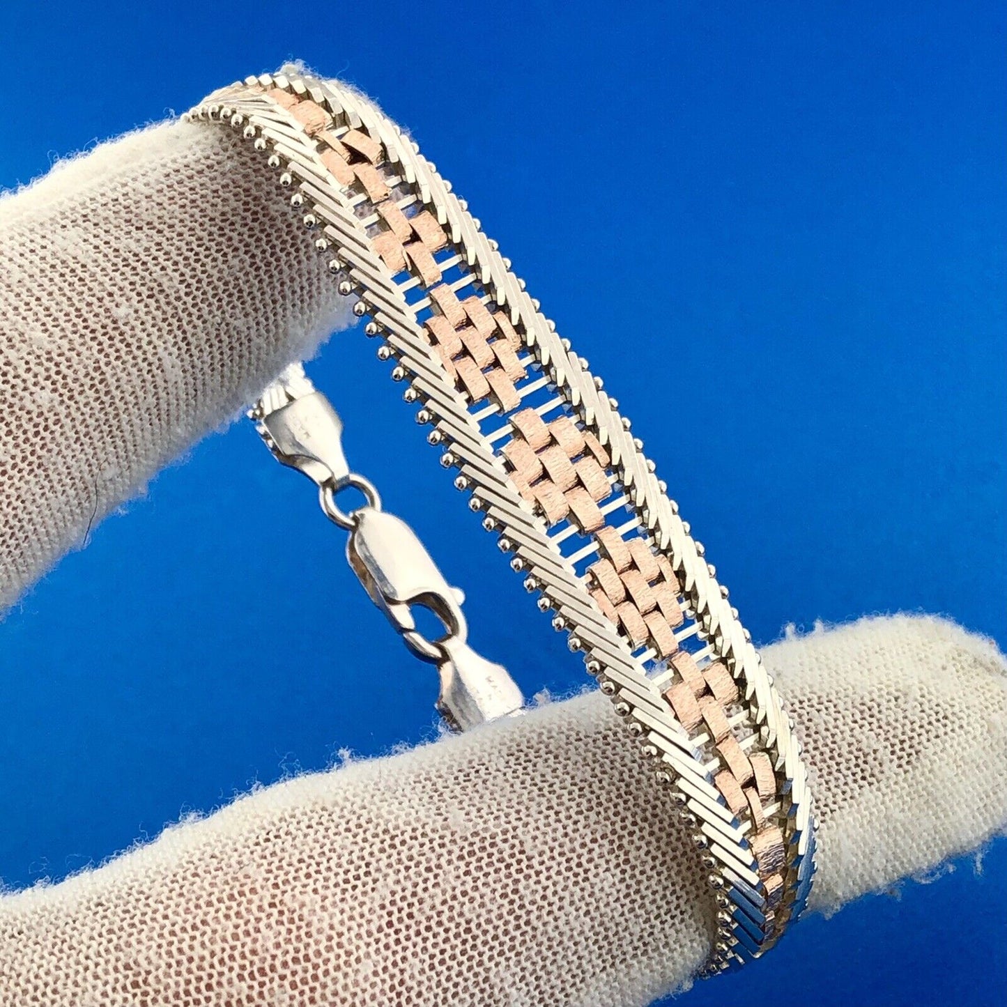 Designer Milor Italy 925 Sterling Silver Copper Two Toned Diamond Cut Bracelet
