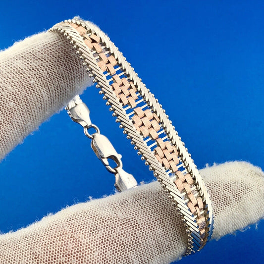 Designer Milor Italy 925 Sterling Silver Copper Two Toned Diamond Cut Bracelet