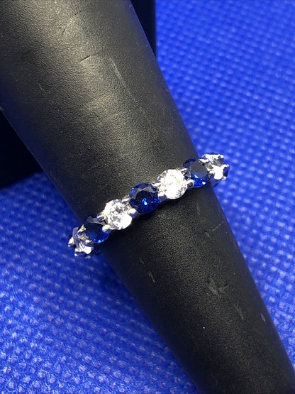 Designer Kiera 925 Sterling Silver White Blue Cubic Zirconia Eternity Band Ring