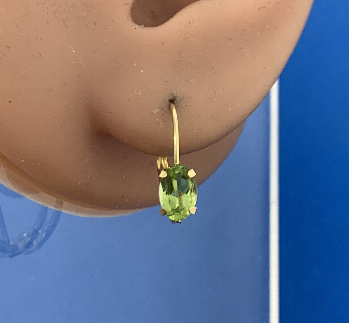 Designer RGE 14K Yellow Gold Oval Peridot August Birthstone Leverback Earrings