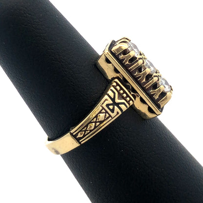 Custom Art Deco 14K Yellow Gold Diamond Trio Engagement Anniversary Ring