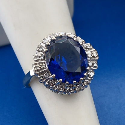Vintage Estate 14k White Gold Blue Spinel Diamond Accent Ring Size 5.25