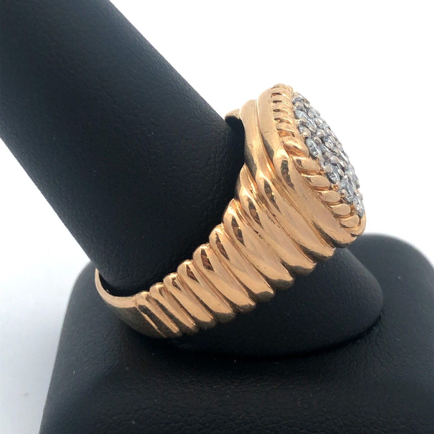 Estate Art Deco 14K Yellow Gold Unisex Diamond Cluster Statement Dome Ring