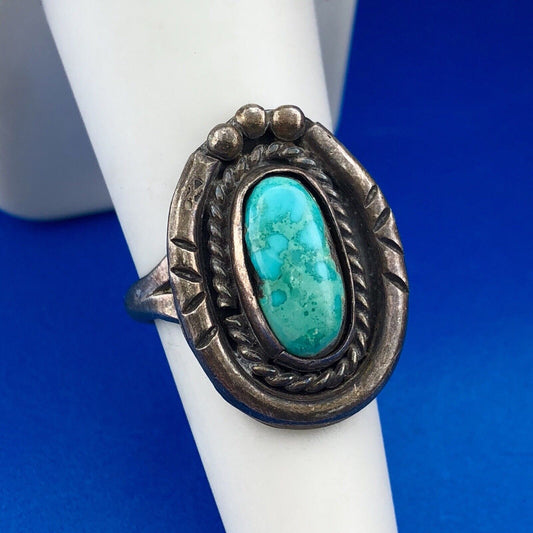 Vintage Native American Unsigned Sterling Silver 925 Turquoise Cabochon Ring
