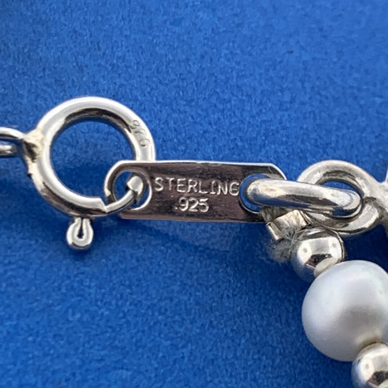 Designer JORDAN Sterling Silver 925 Engraveable  White Pearl 7" Strand Bracelet