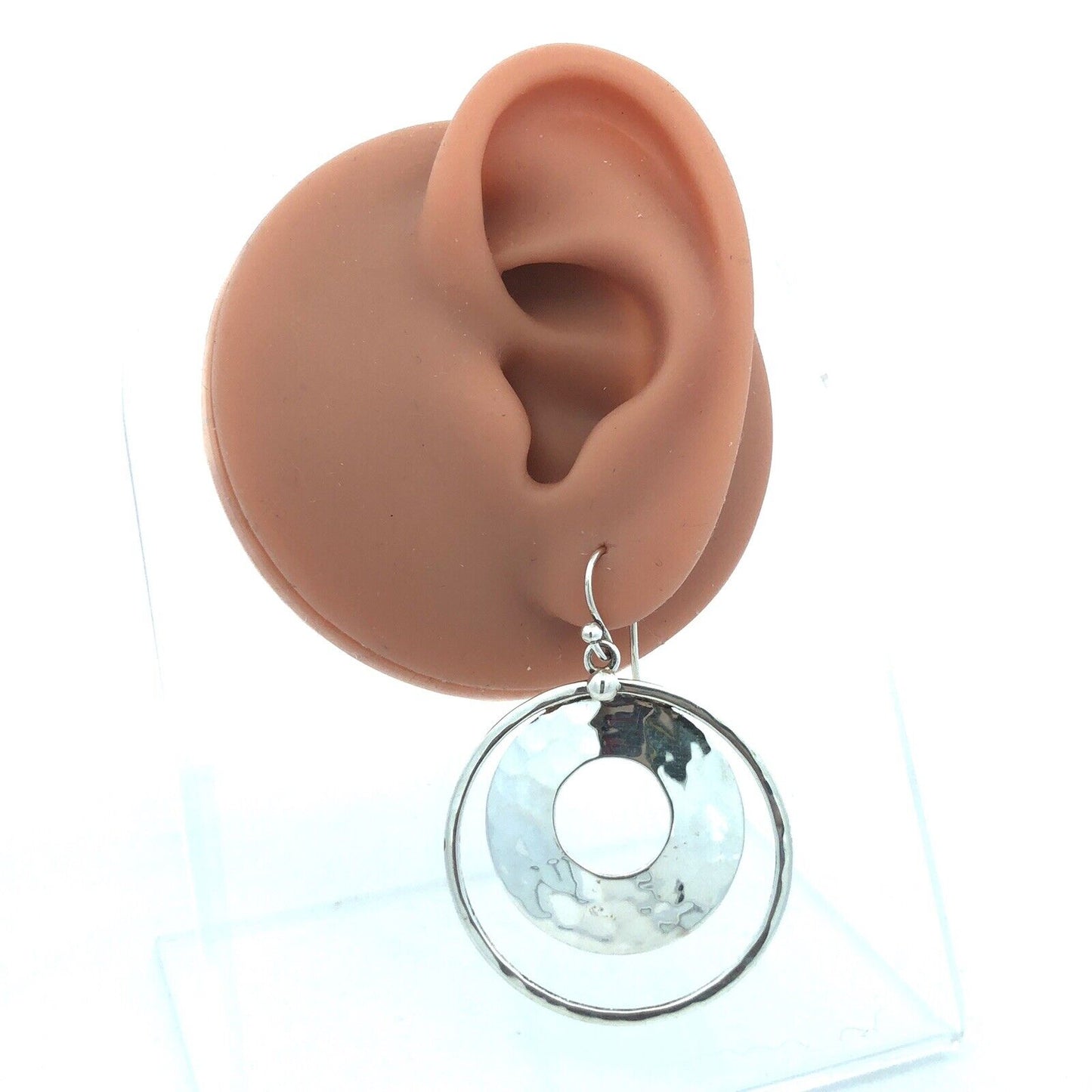 Designer Silpada Sterling Silver Hammered Modernist Round Hook Dangle Earrings