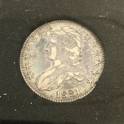 1821 Capped Bust Silver Half Dollar 50c Lettered Edge Ungraded XF Details Coin