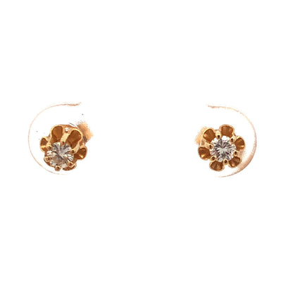 Petite 14K Yellow Gold Round Diamond Flower Shaped Butterfly-Back Stud Earrings