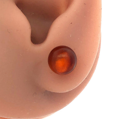 Estate 14K Yellow Gold Round Orange Amber Ball Solitaire Stud Earrings