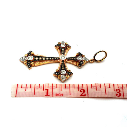 Designer 18K Rose Gold Round White Chocolate Yellow Diamond Large Cross Pendant