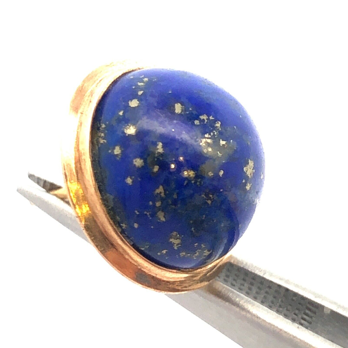 Vintage 14K Yellow Gold Round Cabochon Blue Lapis Lazuli Stud Earrings