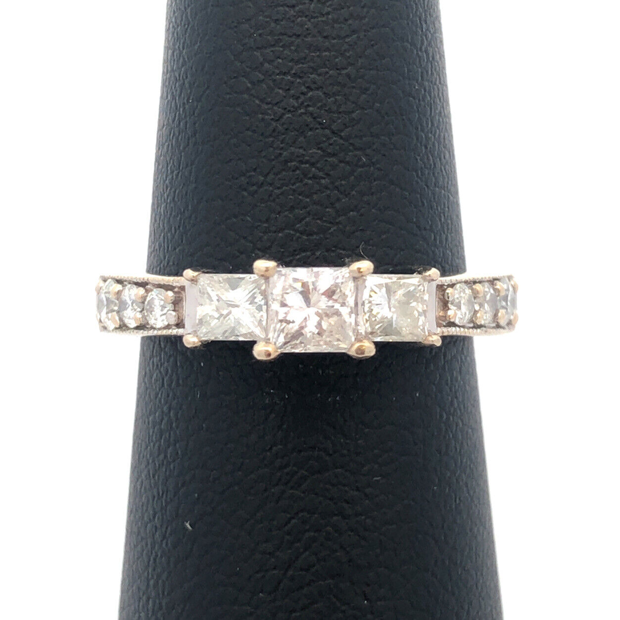 Gorgeous 14k White Gold IKS Triple Princess Diamond Engagement Ring Size 6.25