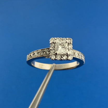 Designer 14K White Gold Princess Diamond Solitaire Halo Accented Engagement Ring