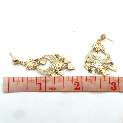 Designer 14K Yellow Gold Filigree Textured Statement Chandelier Dangle Earrings