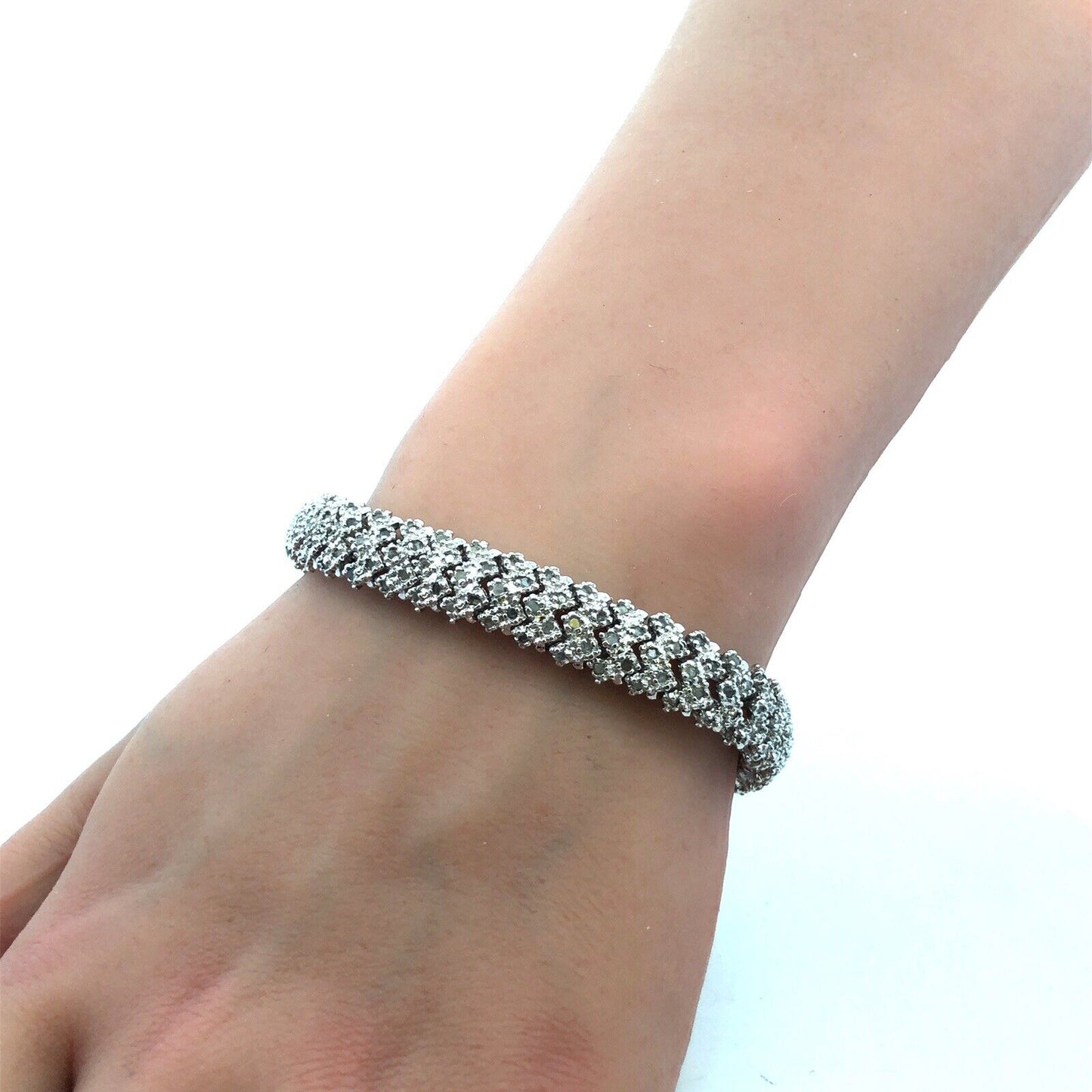 Designer DBJ 925 Sterling Silver Round Diamond Cluster Tennis Bracelet