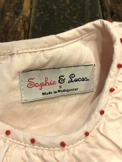 Sophie & Lucas 100% Cotton Pink Embroidered Girl's 5 Christmas Themed Dress