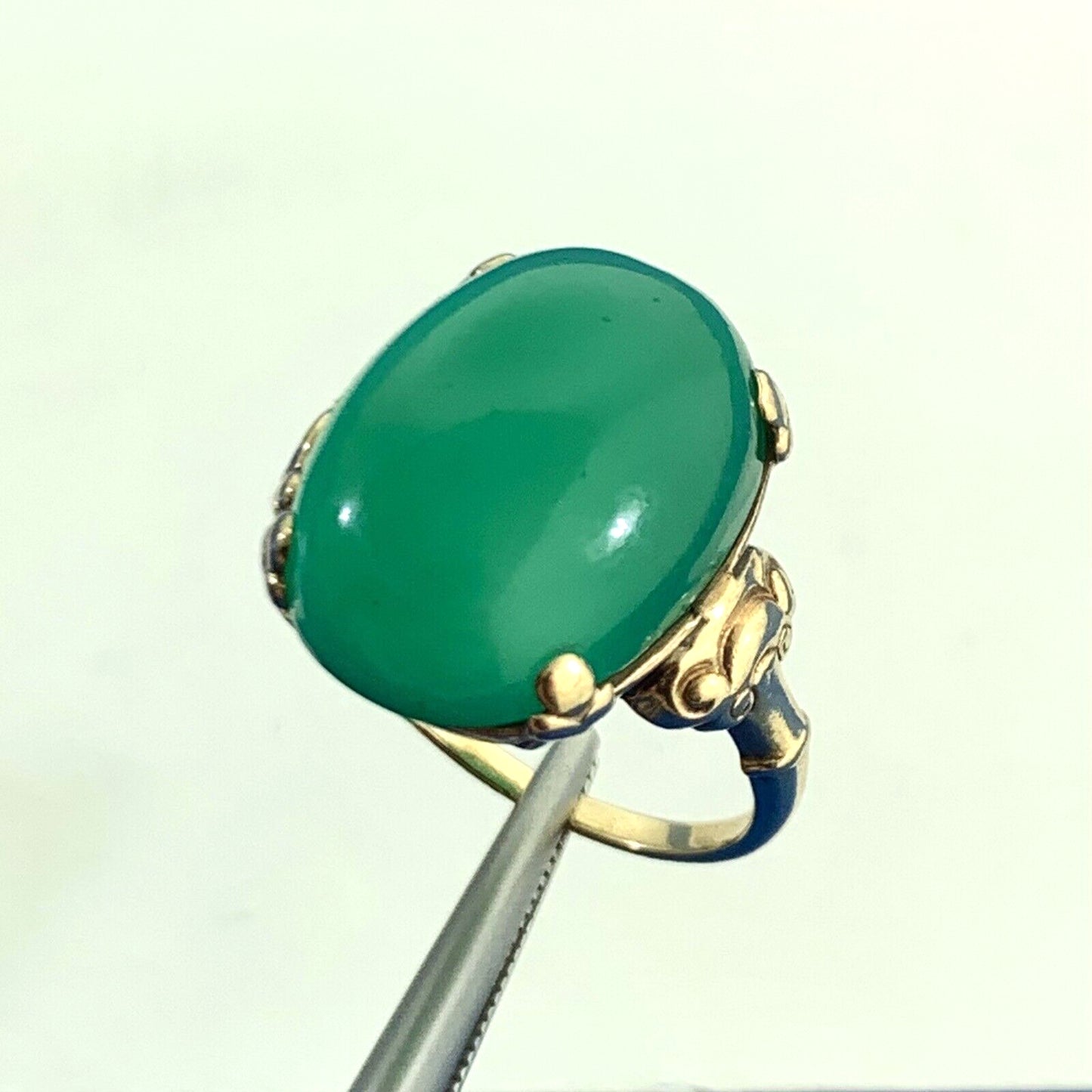 Designer Oval Green Tourmaline 10K Yellow Gold Statement Cocktail Ring