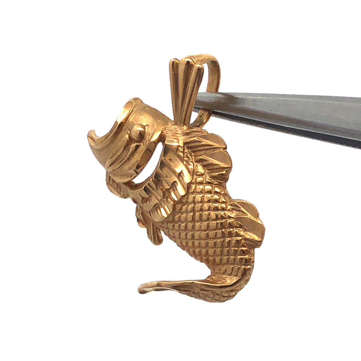 Designer Michael Anthony MA 14K Yellow Gold Textured Koi Fish Bass Pendant